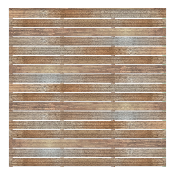 Front view of the Iroko wide slatted fence panel.