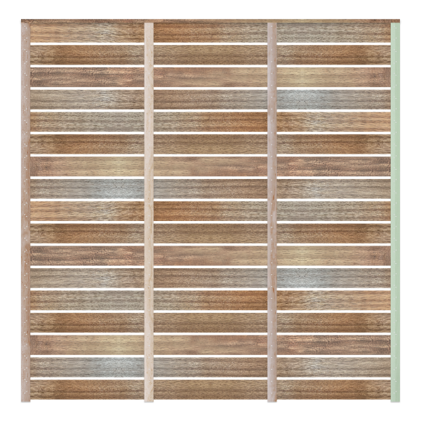 Rear view of the Iroko wide slatted fence panel.