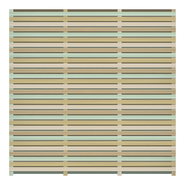 Front view of the Yellow cedar hit and miss fence panel using 44mm slats.