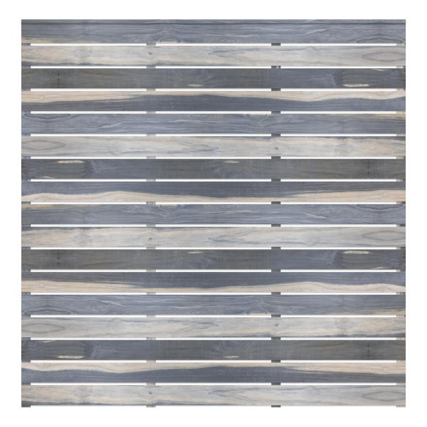 Front view of the wide slatted Accoya fence panel.